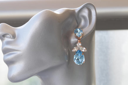 AQUAMARINE BLUE EARRINGS, Blue Topaz Wedding Earrings, Light Blue Crystal Earrings, Blue and White Jewelry For The Brides, Bridal Earrings