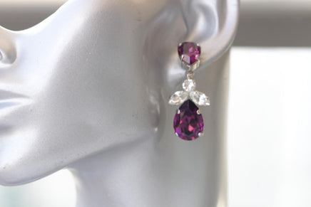 AMETHYST EARRINGS, Wedding Earrings, Dark Purple Crystal Earrings, Beautiful Purple Jewelry For Woman, Teardrop Mother Of The Bride Earrings