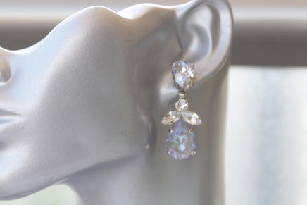 DUSTY BLUE EARRINGS,Long Wedding Earrings, Light Blue Crystal Earrings, Something Blue Jewelry For The Brides, Teardrop Bridal Earrings Gift