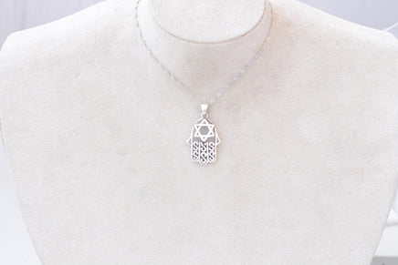 SILVER STERLING 925 Filigree Hamsa Necklace, Star Of David Necklace, Jewish Jewelry, Men Gift ,Charm Necklace, Large Hand of Fatima Pendant