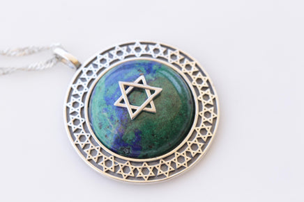 EILAT STONE NECKLACE, Star Of David,Turquoise Green Men Necklace, Jewish Tradition, Judaica Israeli Jewelry, Jewelry From Israel,Magen David