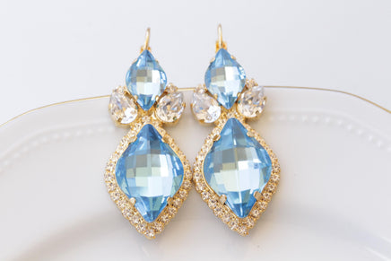 AQUAMARINE DROP EARRINGS, Statement Dangle Earrings, Light Blue Crystal Earrings,Jewelry For Brides, Lemon Shaped Earrings, Formal Jewelry