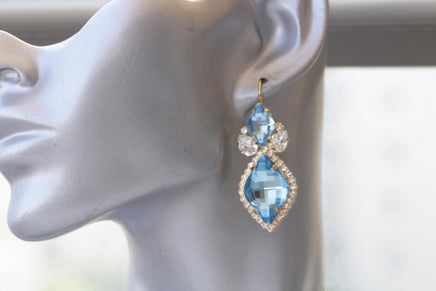 AQUAMARINE DROP EARRINGS, Statement Dangle Earrings, Light Blue Crystal Earrings,Jewelry For Brides, Lemon Shaped Earrings, Formal Jewelry