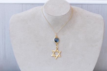 Star of David Necklace, Blue Navy Pendant, Wedding Jewish Gift, Magen David, Jewish Jewelry,Blue Topaz Crystal Necklace, Long Large Pendant