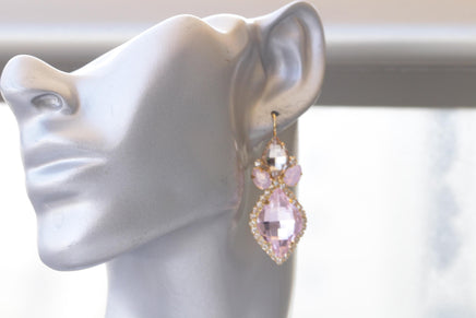 PINK DROP EARRINGS, Statement Dangle Earrings, Light Pink Opal Crystal Earrings,Jewelry For Brides, Large Baby Pink Earrings, Formal Jewelry