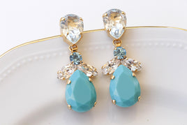 TURQUOISE BRIDAL EARRINGS, Cocktail Long Wedding Earrings, Blue Aquamarine Earrings, Unique Gift For Brides, Statement Blue Formal Earrings