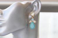 TURQUOISE BRIDAL EARRINGS, Cocktail Long Wedding Earrings, Blue Aquamarine Earrings, Unique Gift For Brides, Statement Blue Formal Earrings