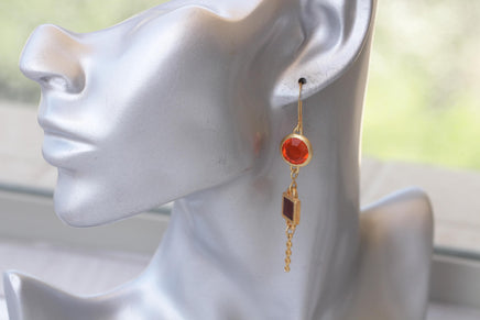 Orange earrings, Orange And Gold Earrings, Hot Orange Earrings, Orange tangerine Earrings, Enamel Dangle Earrings, Long Lightweight earrings