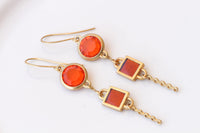 Orange earrings, Orange And Gold Earrings, Hot Orange Earrings, Orange tangerine Earrings, Enamel Dangle Earrings, Long Lightweight earrings