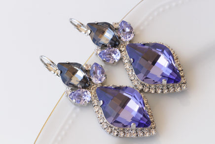 PURPLE DROP EARRINGS, Statement Long Earrings, Light Amethyst Silver Earrings,Jewelry For Mother's Bride, Purple Tanzanite Evening Earrings