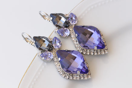 PURPLE DROP EARRINGS, Statement Long Earrings, Light Amethyst Silver Earrings,Jewelry For Mother's Bride, Purple Tanzanite Evening Earrings