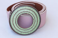 PINK LEATHER BELT, Boho Leather belt, Wide leather belt, Chunky Buckle Belt, Statement Large Belt, Green Peridot Circle Buckle, Women's Belt