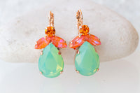 ORANGE MINT EARRINGS, Green Opal Drop Wedding Earrings, Light Mint Green Earrings, Dangle Estate Earrings For Her Gift, Teardrop Bridal Gift