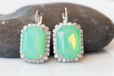 MINT EARRINGS, Mint Green Earrings, Silver Mint Opal Earrings, Art Deco Bridal Earrings, Sage Earrings Cocktail Earrings, Wedding Jewelry