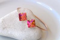 ORANGE PINK EARRINGS, Astral Pink Earrings, Square Drop Earrings, Orange Gold Earrings, Daily Jewelry For Her, Hot Orange Fuchsia Earrings