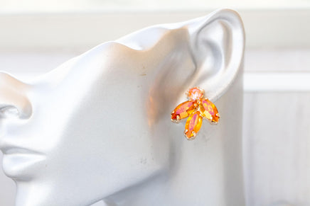 ORANGE EARRINGS, Orange Pink Stud Earrings, Summer Wedding Earrings, Large Cluster Earrings For Woman,Astral Pink, Hot Orange Earrings Gift