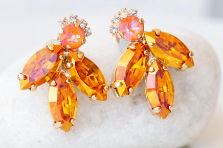 ORANGE EARRINGS, Orange Pink Stud Earrings, Summer Wedding Earrings, Large Cluster Earrings For Woman,Astral Pink, Hot Orange Earrings Gift