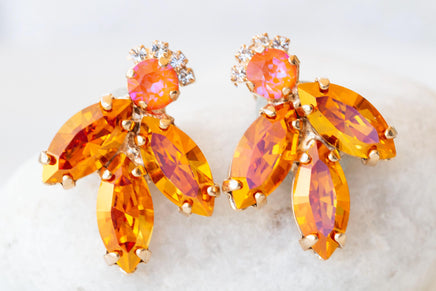 ORANGE EARRINGS, Orange Pink Stud Earrings, Summer Wedding Earrings, Large Cluster Earrings For Woman,Astral Pink, Hot Orange Earrings Gift