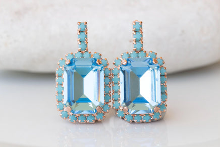 AQUAMARINE BLUE EARRINGS, Bridal Stud Earrings,Light Blue Earrings, Bridal Shower Turquoise Earrings, Bridesmaid Earrings,Turquoise And Gold