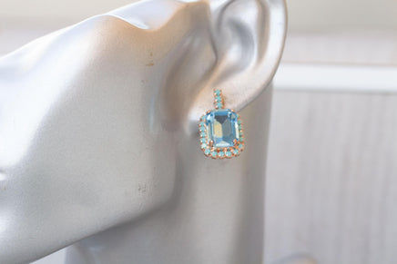 AQUAMARINE BLUE EARRINGS, Bridal Stud Earrings,Light Blue Earrings, Bridal Shower Turquoise Earrings, Bridesmaid Earrings,Turquoise And Gold