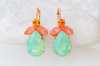 ORANGE MINT EARRINGS, Green Opal Drop Wedding Earrings, Light Mint Green Earrings, Dangle Estate Earrings For Her Gift, Teardrop Bridal Gift