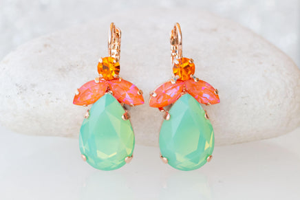 ORANGE MINT EARRINGS, Green Opal Drop Wedding Earrings, Light Mint Green Earrings, Dangle Estate Earrings For Her Gift, Teardrop Bridal Gift