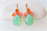 ORANGE MINT EARRINGS, Green Opal Drop Wedding Earrings, Light Mint Green Earrings, Dangle Estate Earrings For Her Gift, Teardrop Bridal Gift