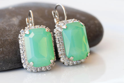 MINT EARRINGS, Mint Green Earrings, Silver Mint Opal Earrings, Art Deco Bridal Earrings, Sage Earrings Cocktail Earrings, Wedding Jewelry