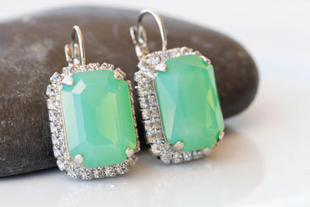 MINT EARRINGS, Mint Green Earrings, Silver Mint Opal Earrings, Art Deco Bridal Earrings, Sage Earrings Cocktail Earrings, Wedding Jewelry