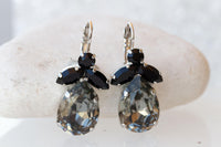 GRAY BLACK EARRINGS, Gray Evening Drop Wedding Earrings, Black Dresses Earrings, Dangle Formal Earrings For Her Gift, Teardrop Woman Gift