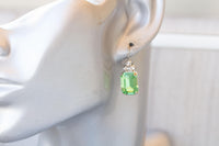 Peridot Crystal Earrings, Light Green Geometric Rectangle Earrings,Dainty Crystal Drop Earrings, Bridal Drop Peridot Green Earrings Gift