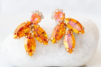 ORANGE EARRINGS, Orange Pink Stud Earrings, Summer Wedding Earrings, Large Cluster Earrings For Woman,Astral Pink, Hot Orange Earrings Gift