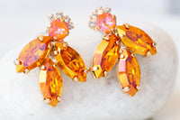 ORANGE EARRINGS, Orange Pink Stud Earrings, Summer Wedding Earrings, Large Cluster Earrings For Woman,Astral Pink, Hot Orange Earrings Gift