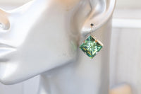 GREEN EARRINGS, Light Green Earrings, Square Drop Earrings, Erinite Silver Earrings, Daily Jewelry For Her, Jewelry For Emerald Dress Gift