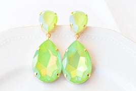 LIME GREEN EARRINGS, Statement Light Green Crystals Earrings, Sage Green Earrings Big Earrings For Formal Mother Of The Groom Large Earrings