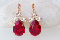 RED CRYSTALS EARRINGS, Red Ruby Evening Drop Wedding Earrings, Red Dresses Earrings, Mother Of The Brides Formal Earrings Gift, Teardrop