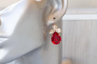 RED CRYSTALS EARRINGS, Red Ruby Evening Drop Wedding Earrings, Red Dresses Earrings, Mother Of The Brides Formal Earrings Gift, Teardrop