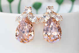 MORGANITE CRYSTALS EARRINGS, Blush Evening Large Stud Earrings, Wedding Dresses Earrings, Light Pink Vintage Style Earrings For Her Gift