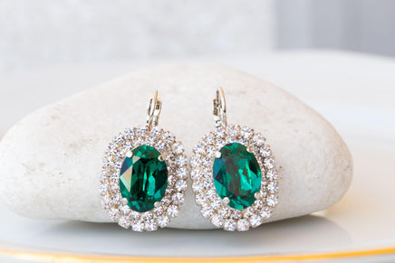 EMERALD BRIDAL EARRINGS, Emerald Crystal Jewelry, Green Drop Earrings, Bridesmaid Earrings Gift, Vintage Earrings,Dark Green Dangle Earring