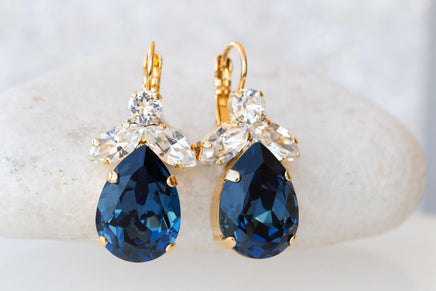 NAVY BLUE EARRINGS,Blue Drop Wedding Earrings, Dark Blue Crystal Earrings, Evening Blue Earrings For Blue Formal Dress, Blue And White