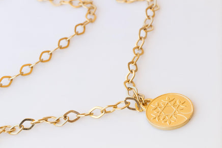 Tree-of-Life Necklace, COIN NECKLACE, Gold Coin Necklace, 2 Layers Necklace, Family Tree Charm, Star of David Tree of Life Coin Necklace