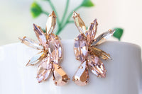 BLUSH PINK EARRINGS, Light Pink Statement earrings, Morganite Crystals Bridal earrings, Champagne earrings, Wedding Vintage Cluster Earrings