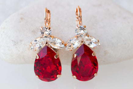 RED CRYSTALS EARRINGS, Red Ruby Evening Drop Wedding Earrings, Red Dresses Earrings, Mother Of The Brides Formal Earrings Gift, Teardrop