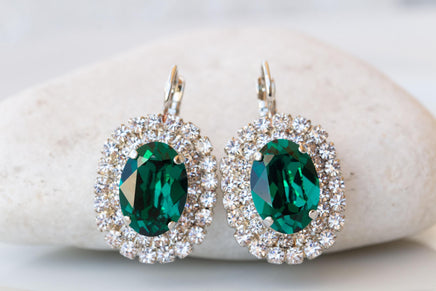 EMERALD BRIDAL EARRINGS, Emerald Crystal Jewelry, Green Drop Earrings, Bridesmaid Earrings Gift, Vintage Earrings,Dark Green Dangle Earring