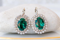 EMERALD BRIDAL EARRINGS, Emerald Crystal Jewelry, Green Drop Earrings, Bridesmaid Earrings Gift, Vintage Earrings,Dark Green Dangle Earring