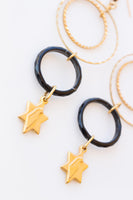 Star of David Earrings, Onyx Hoops Jewelry, Black and Gold Earrings, Dangle Earrings, Jewish Earrings, Long Earring, Flag of Israel Earrings