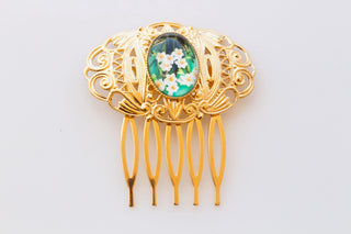FLOWER HAIR Comb,Bridal Hair Lace Comb, Green Gold Hair Comb, GOLD Filigree Accessories ,Bridesmaid Wedding Hair Piece,Vintage Hair Comb
