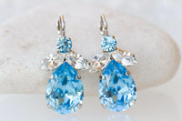 AQUAMARINE BLUE EARRINGS,Blue Drop Wedding Earrings, Light Blue Crystal Earrings, Blue Topaz Earrings For The Brides, Teardrop Bridal Gift