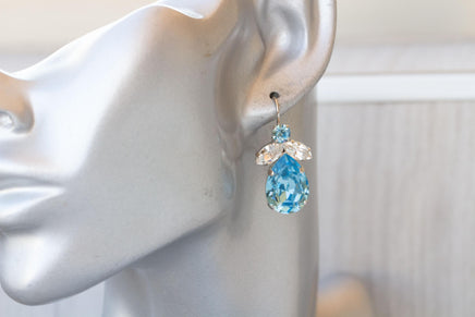 AQUAMARINE BLUE EARRINGS,Blue Drop Wedding Earrings, Light Blue Crystal Earrings, Blue Topaz Earrings For The Brides, Teardrop Bridal Gift