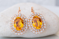 CITRINE BRIDAL EARRINGS, Orange Crystal Jewelry, Boho Drop Earrings, Bridesmaid Earrings Gift, Vintage Earrings, Light Honey Orange Earring